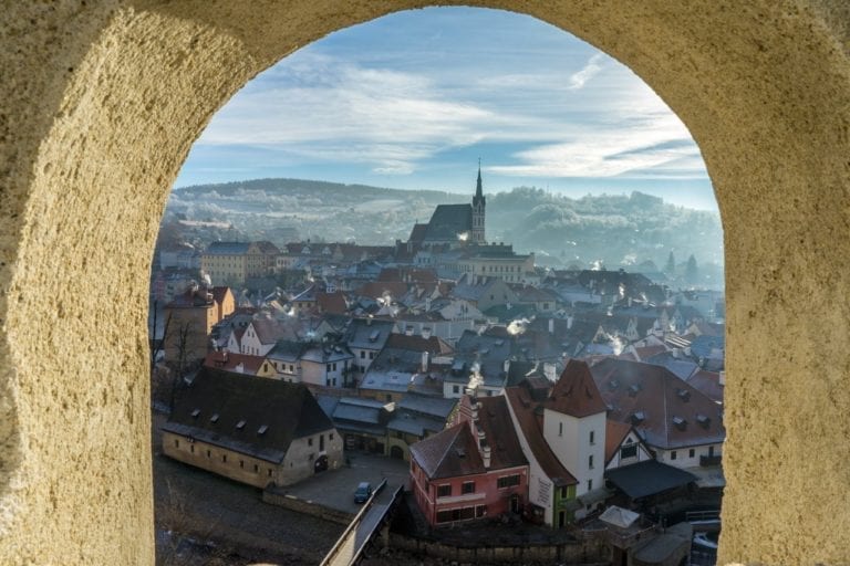 O Castelo de Cesky Krumlov na RepUblica Tcheca